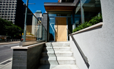 Glass railing and stainless steel handrail